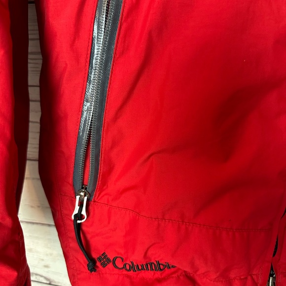 Columbia Jacket Mens M Med Red Black Zip Up Omni Tech Interchange Hooded Logo - Picture 7 of 8
